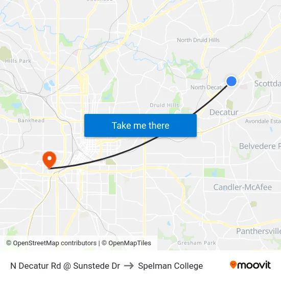 N Decatur Rd @ Sunstede Dr to Spelman College map