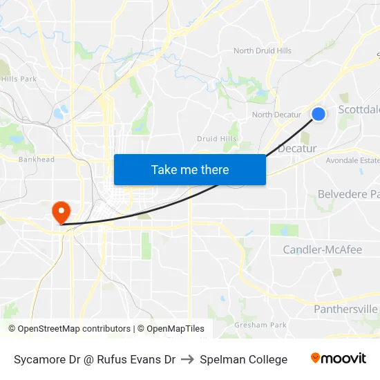 Sycamore Dr @ Rufus Evans Dr to Spelman College map