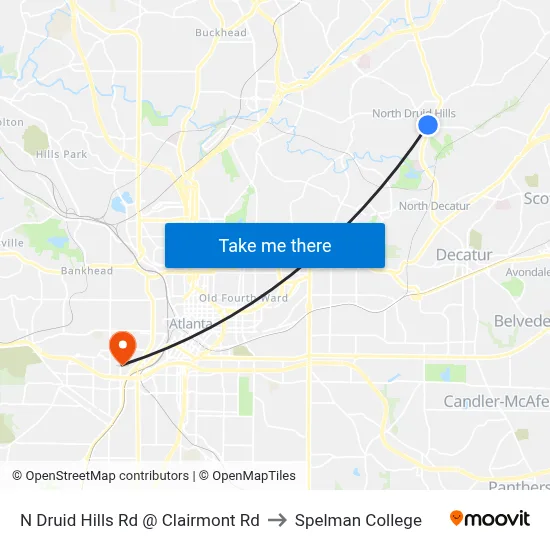 N Druid Hills Rd @ Clairmont Rd to Spelman College map