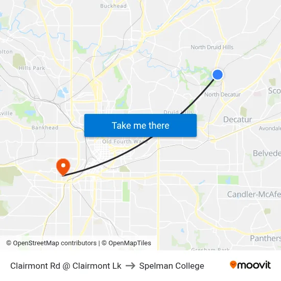 Clairmont Rd @ Clairmont Lk to Spelman College map