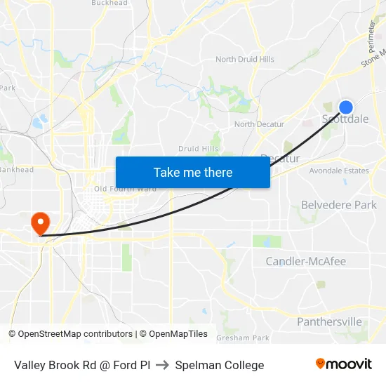Valley Brook Rd @ Ford Pl to Spelman College map