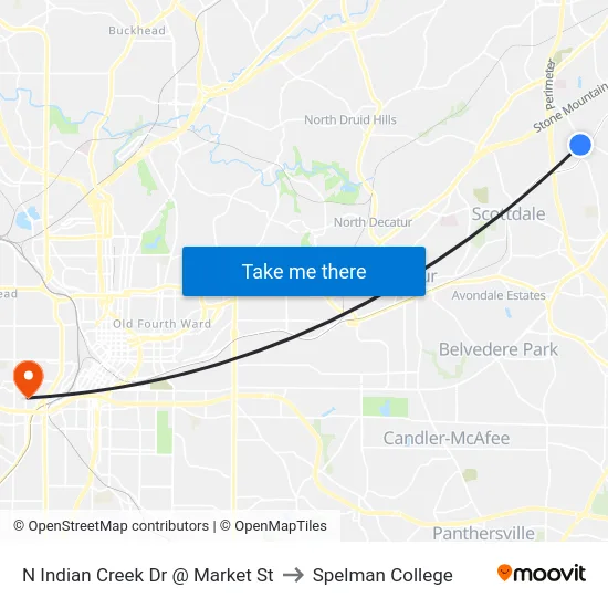N Indian Creek Dr @ Market St to Spelman College map