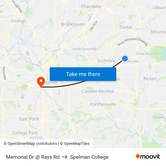 Memorial Dr @ Rays Rd to Spelman College map