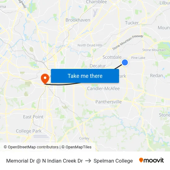 Memorial Dr @ N Indian Creek Dr to Spelman College map