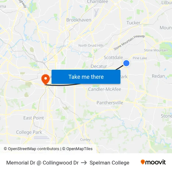 Memorial Dr @ Collingwood Dr to Spelman College map