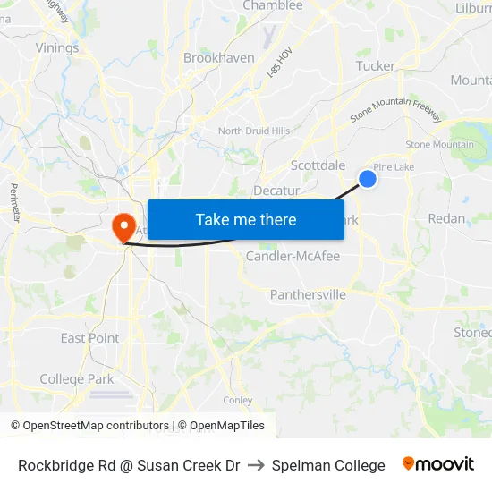 Rockbridge Rd @ Susan Creek Dr to Spelman College map