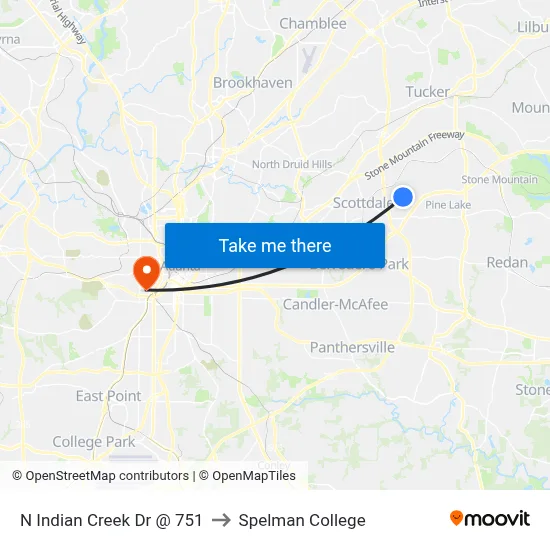N Indian Creek Dr @ 751 to Spelman College map