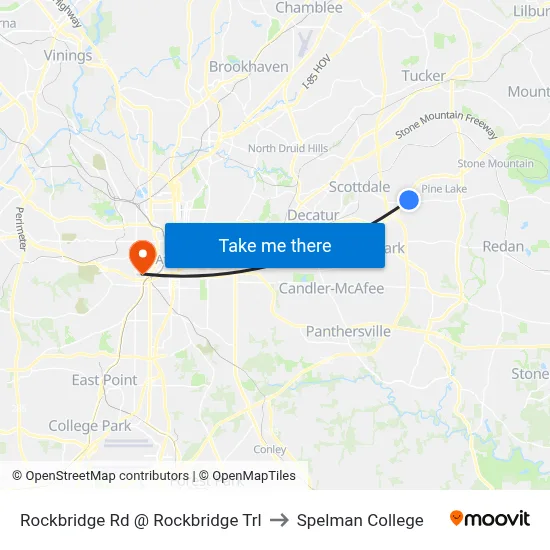 Rockbridge Rd @ Rockbridge Trl to Spelman College map