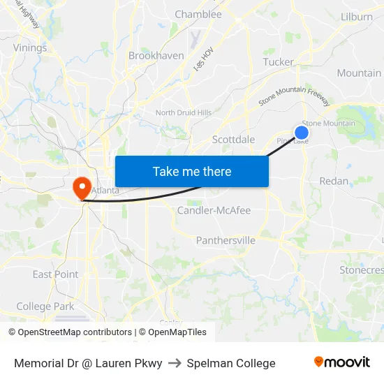 Memorial Dr @ Lauren Pkwy to Spelman College map