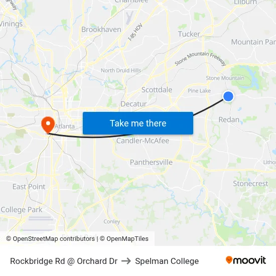 Rockbridge Rd @ Orchard Dr to Spelman College map