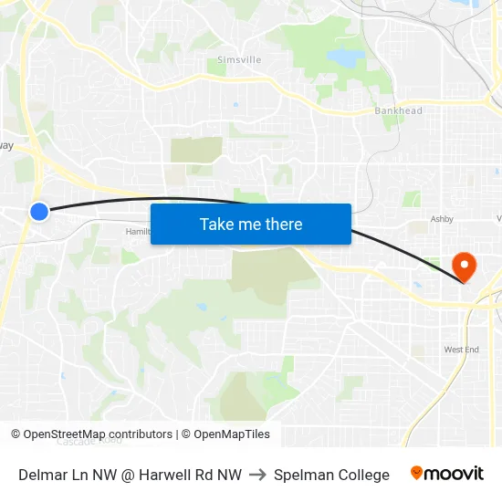 Delmar Ln NW @ Harwell Rd NW to Spelman College map