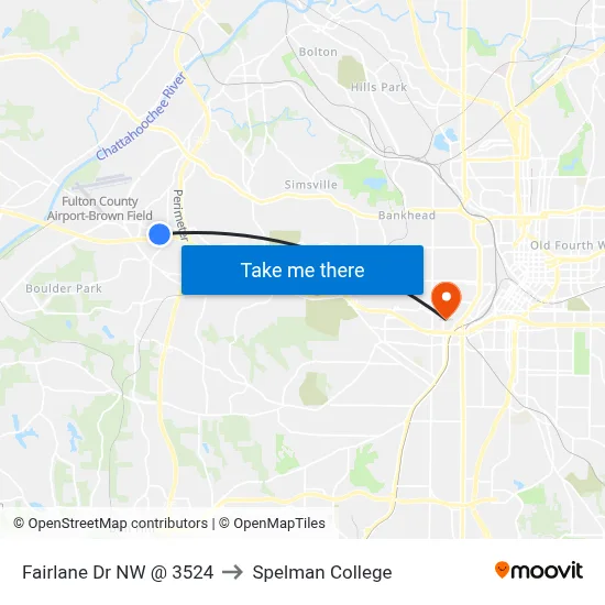 Fairlane Dr NW @ 3524 to Spelman College map