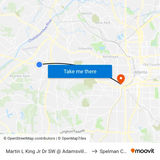 Martin L King Jr Dr SW @ Adamsville Place Pkwy to Spelman College map