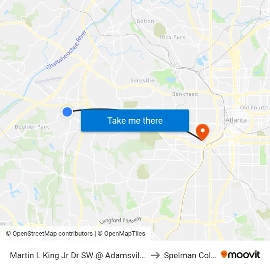 Martin L King Jr Dr SW @ Adamsville Dr SW to Spelman College map