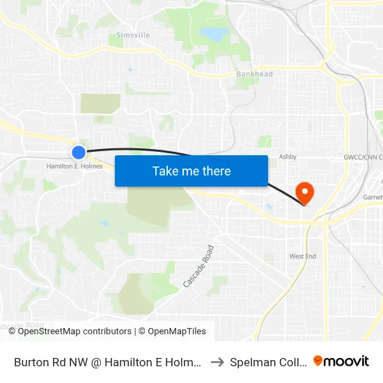 Burton Rd NW @ Hamilton E Holmes Dr N to Spelman College map