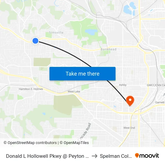 Donald L Hollowell Pkwy @ Peyton Ave NW to Spelman College map