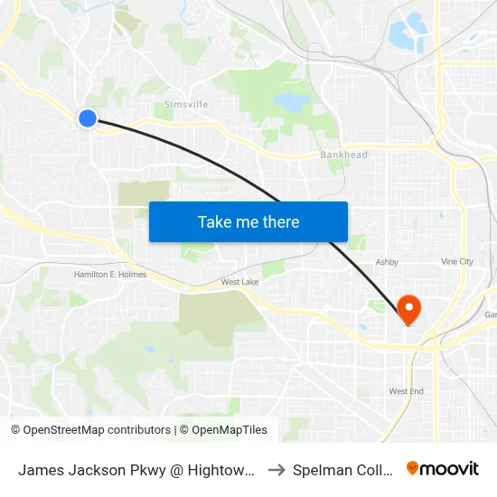 James Jackson Pkwy @ Hightower Rd to Spelman College map