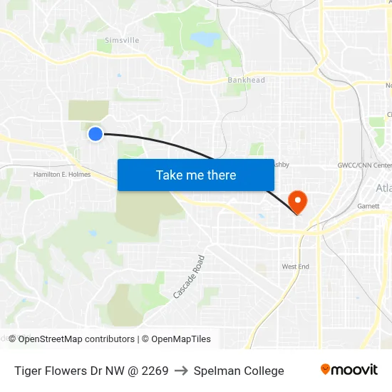 Tiger Flowers Dr NW @ 2269 to Spelman College map