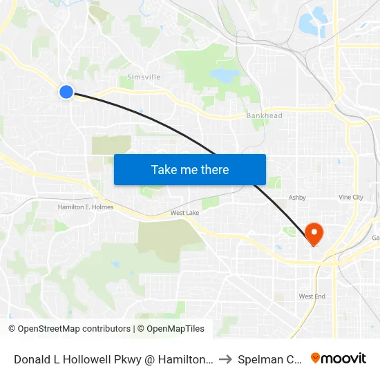Donald L Hollowell Pkwy @ Hamilton E Holmes Dr to Spelman College map