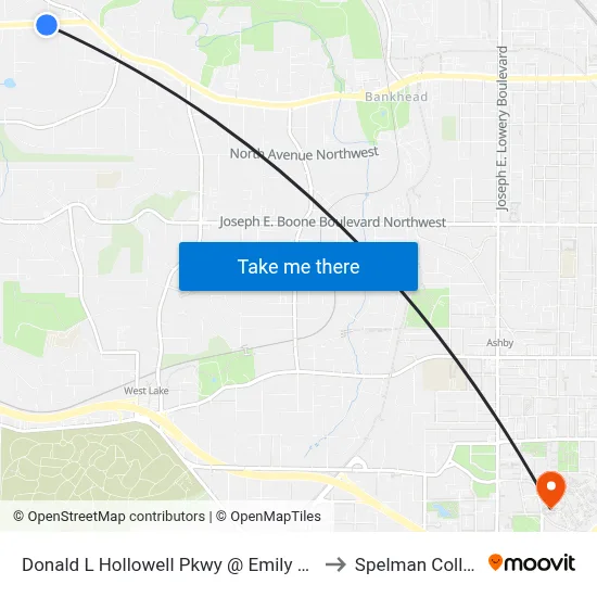 Donald L Hollowell Pkwy @ Emily Pl NW to Spelman College map