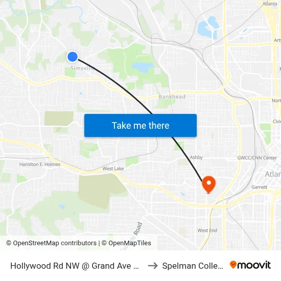 Hollywood Rd NW @ Grand Ave NW to Spelman College map