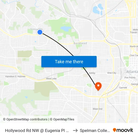 Hollywood Rd NW @ Eugenia Pl NW to Spelman College map