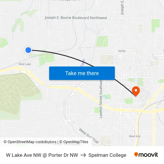 W Lake Ave NW @ Porter Dr NW to Spelman College map