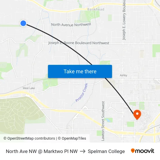 North Ave NW @ Marktwo Pl NW to Spelman College map