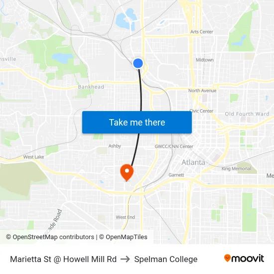 Marietta St @ Howell Mill Rd to Spelman College map