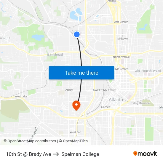 10th St @ Brady Ave to Spelman College map