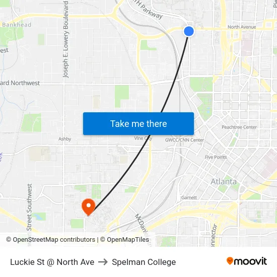 Luckie St @ North Ave to Spelman College map