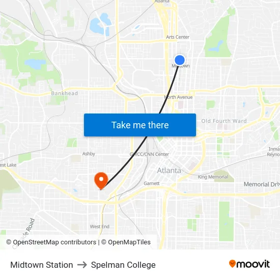 Midtown Station to Spelman College map