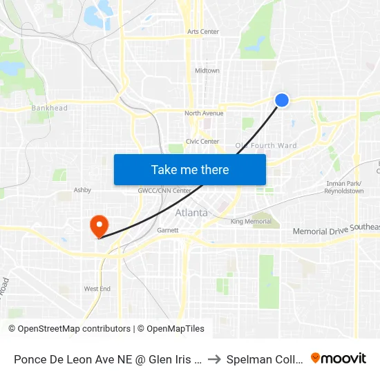 Ponce De Leon Ave NE @ Glen Iris Dr NE to Spelman College map