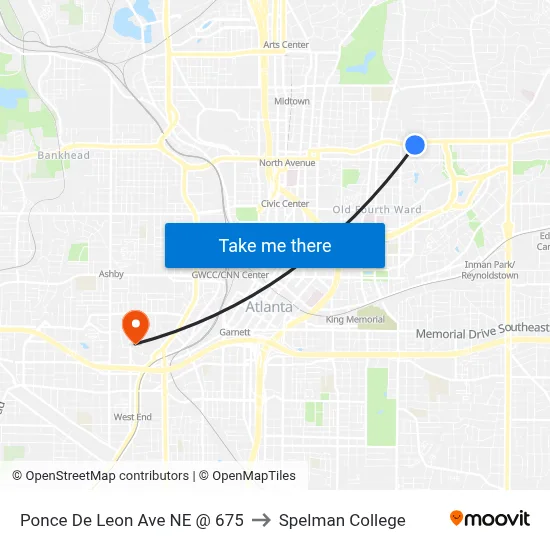 Ponce De Leon Ave NE @ 675 to Spelman College map