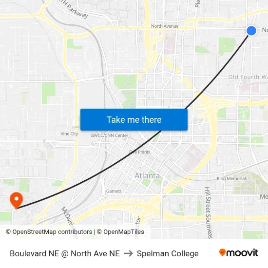 Boulevard NE @ North Ave NE to Spelman College map