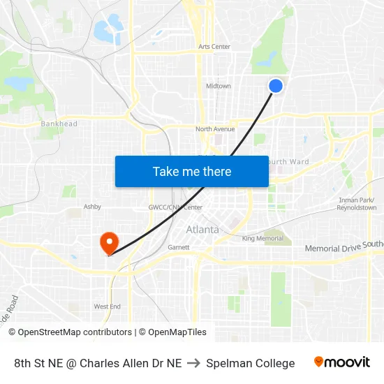 8th St NE @ Charles Allen Dr NE to Spelman College map