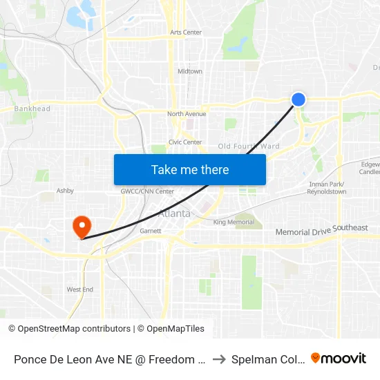 Ponce De Leon Ave NE @ Freedom Pkwy NE to Spelman College map