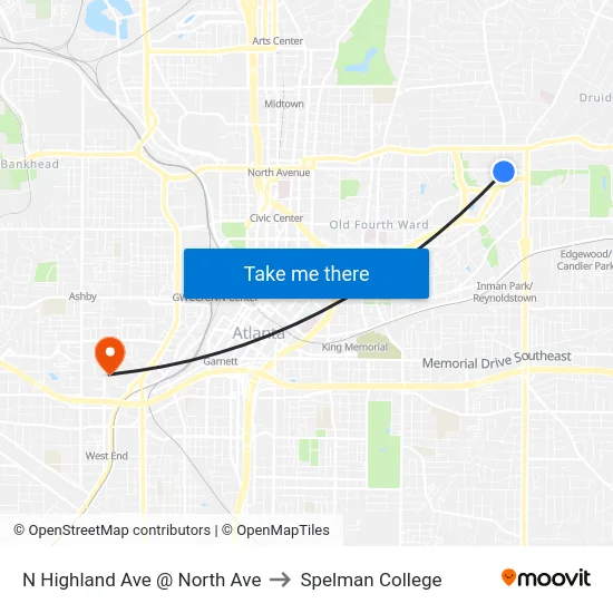 N Highland Ave @ North Ave to Spelman College map