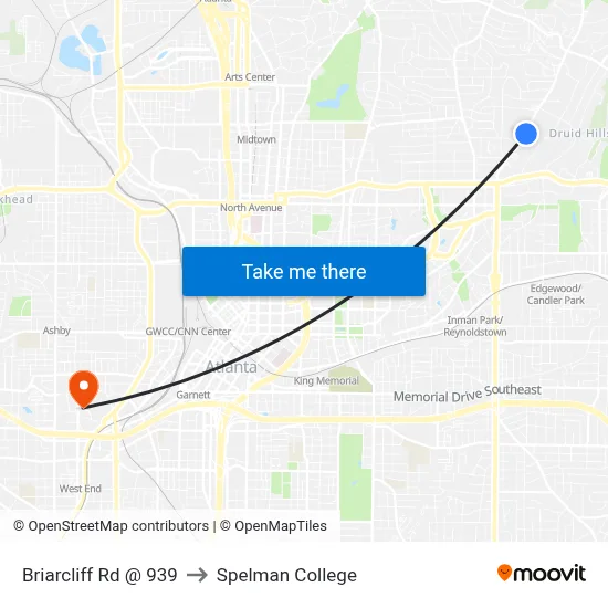 Briarcliff Rd @ 939 to Spelman College map