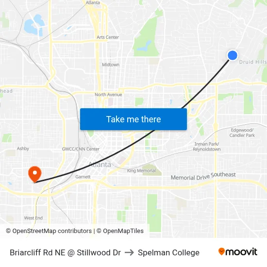 Briarcliff Rd NE @ Stillwood Dr to Spelman College map