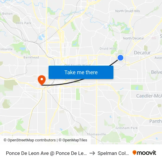 Ponce De Leon Ave @ Ponce De Leon Mnr to Spelman College map