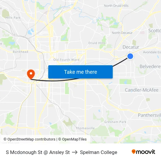 S Mcdonough St @ Ansley St to Spelman College map
