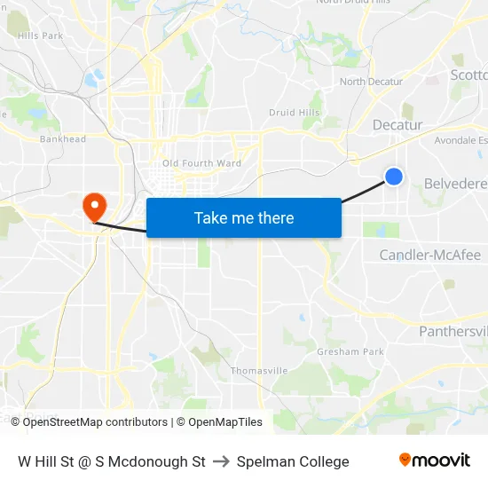 W Hill St @ S Mcdonough St to Spelman College map