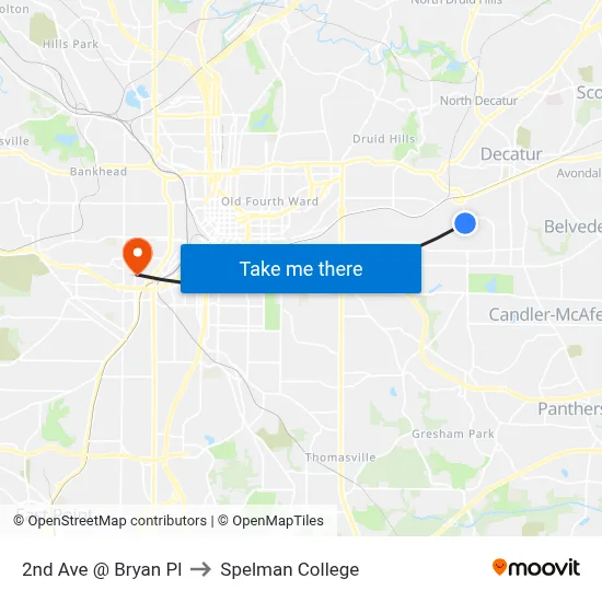 2nd Ave @ Bryan Pl to Spelman College map