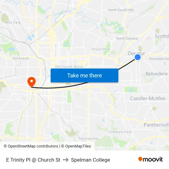 E Trinity Pl @ Church St to Spelman College map