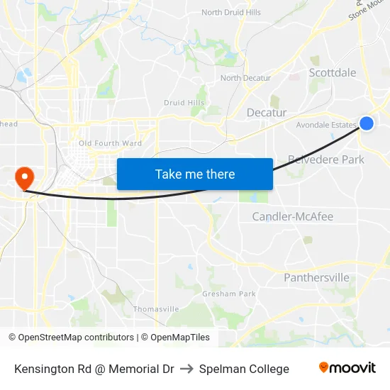 Kensington Rd @ Memorial Dr to Spelman College map