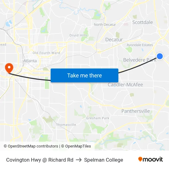 Covington Hwy @ Richard Rd to Spelman College map