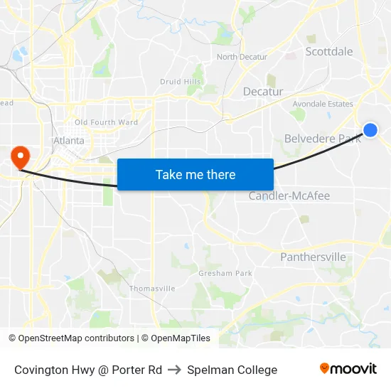 Covington Hwy @ Porter Rd to Spelman College map