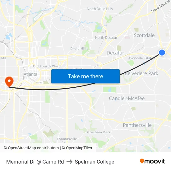 Memorial Dr @ Camp Rd to Spelman College map