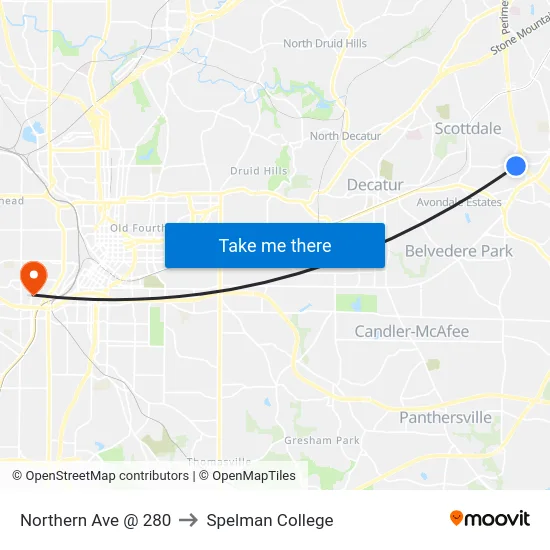 Northern Ave @ 280 to Spelman College map